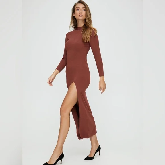 Aritzia Babaton Mockneck Slit Long new Bodycon Formal Evening Dress Sz L - Picture 7 of 12